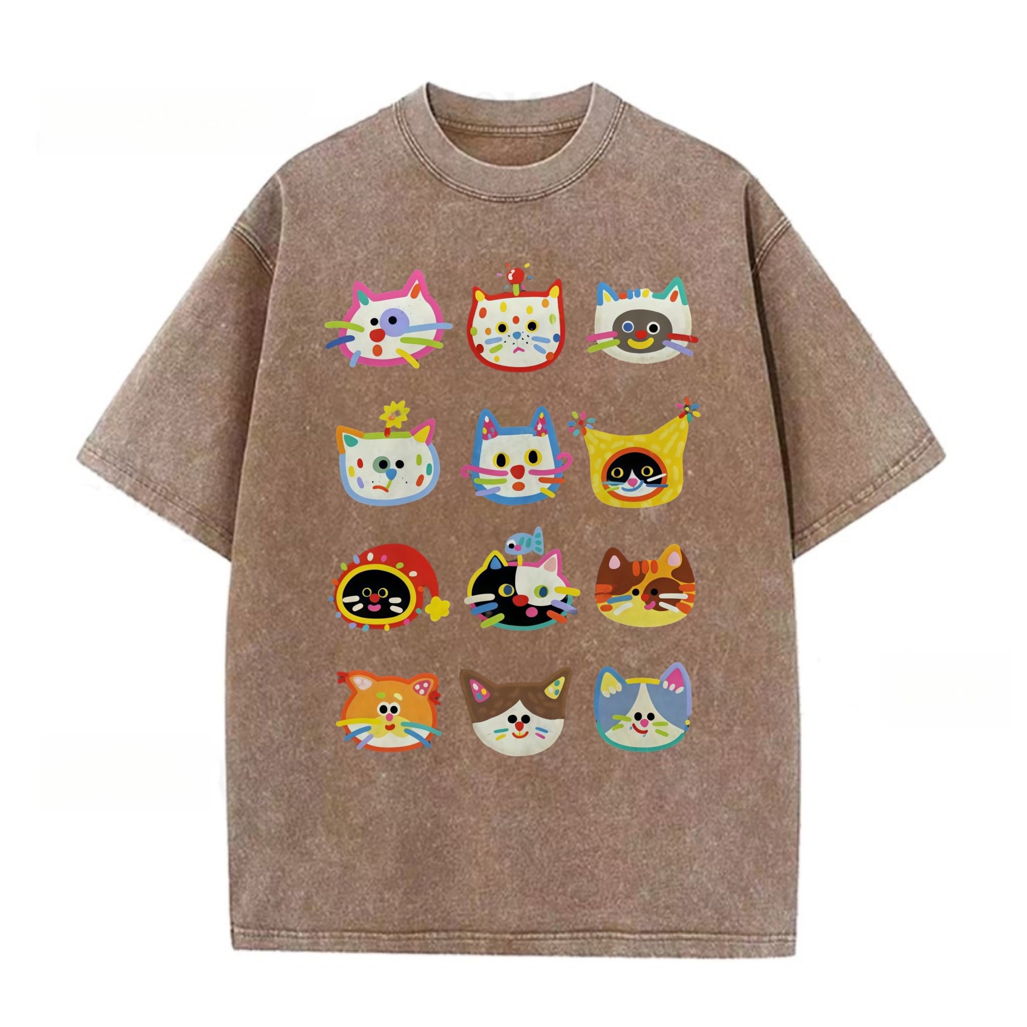 Cartoon Cat Head Print T-shirt