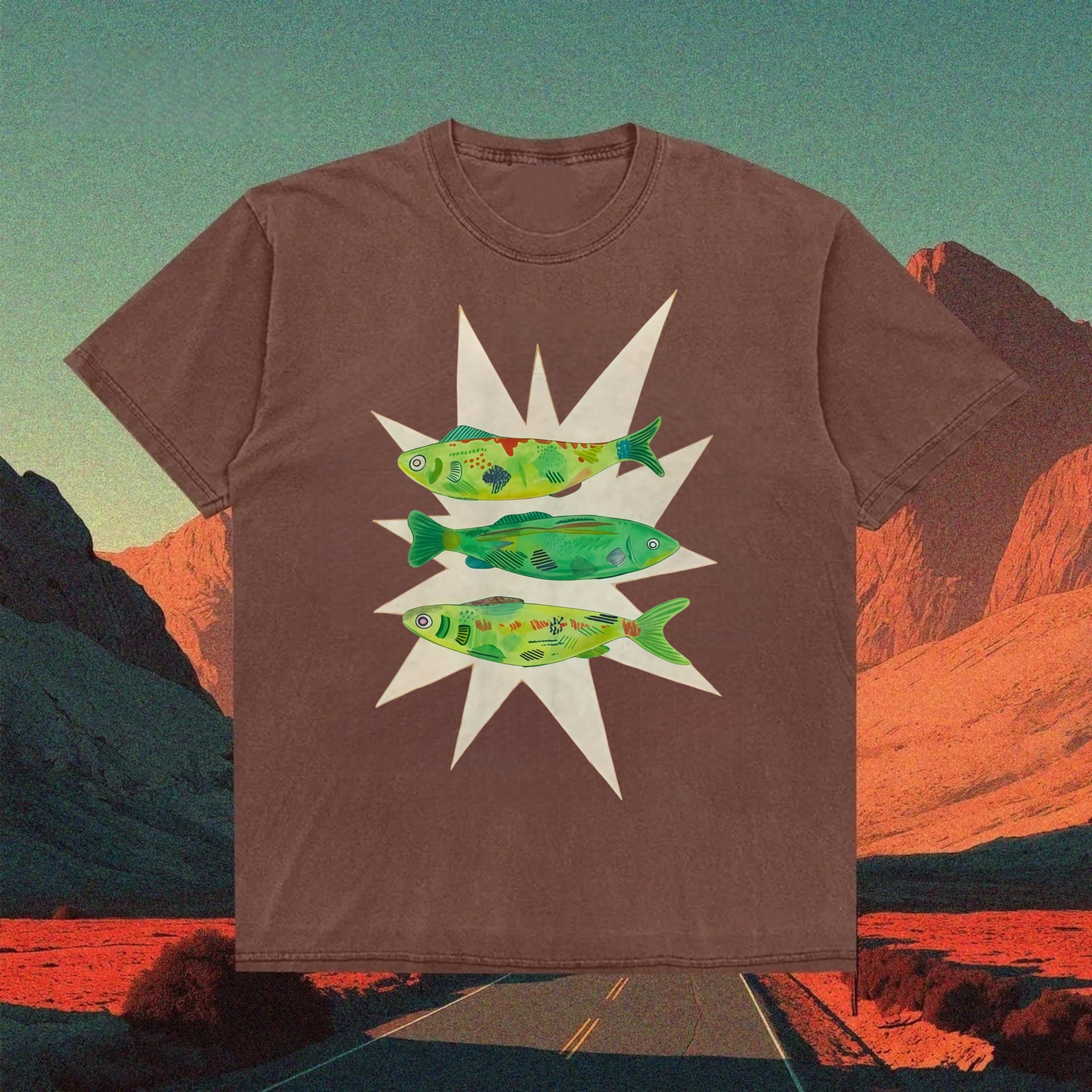 Fluorescent Fish Painting T-shirt