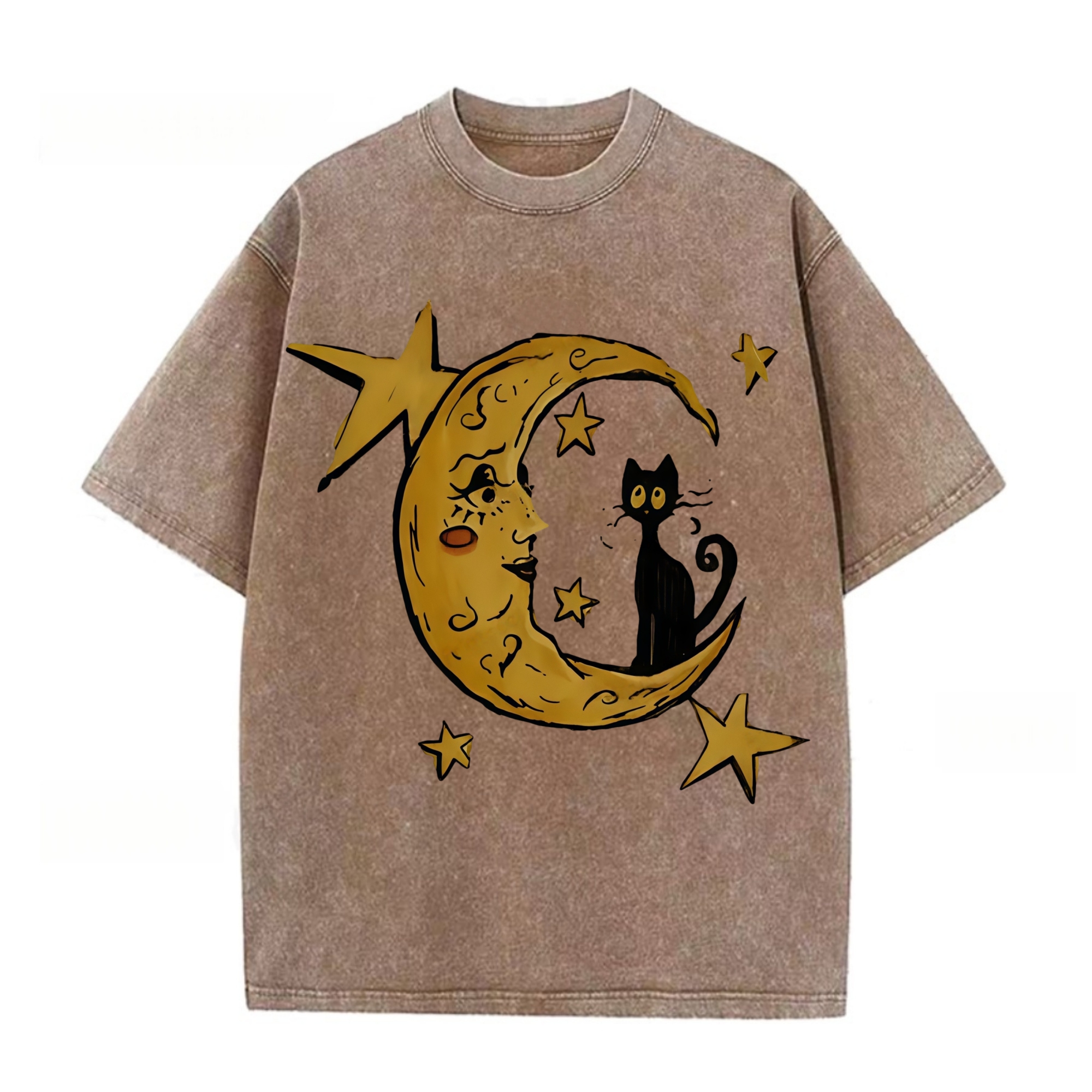 Golden Crescent Moon And A Cat T-shirt