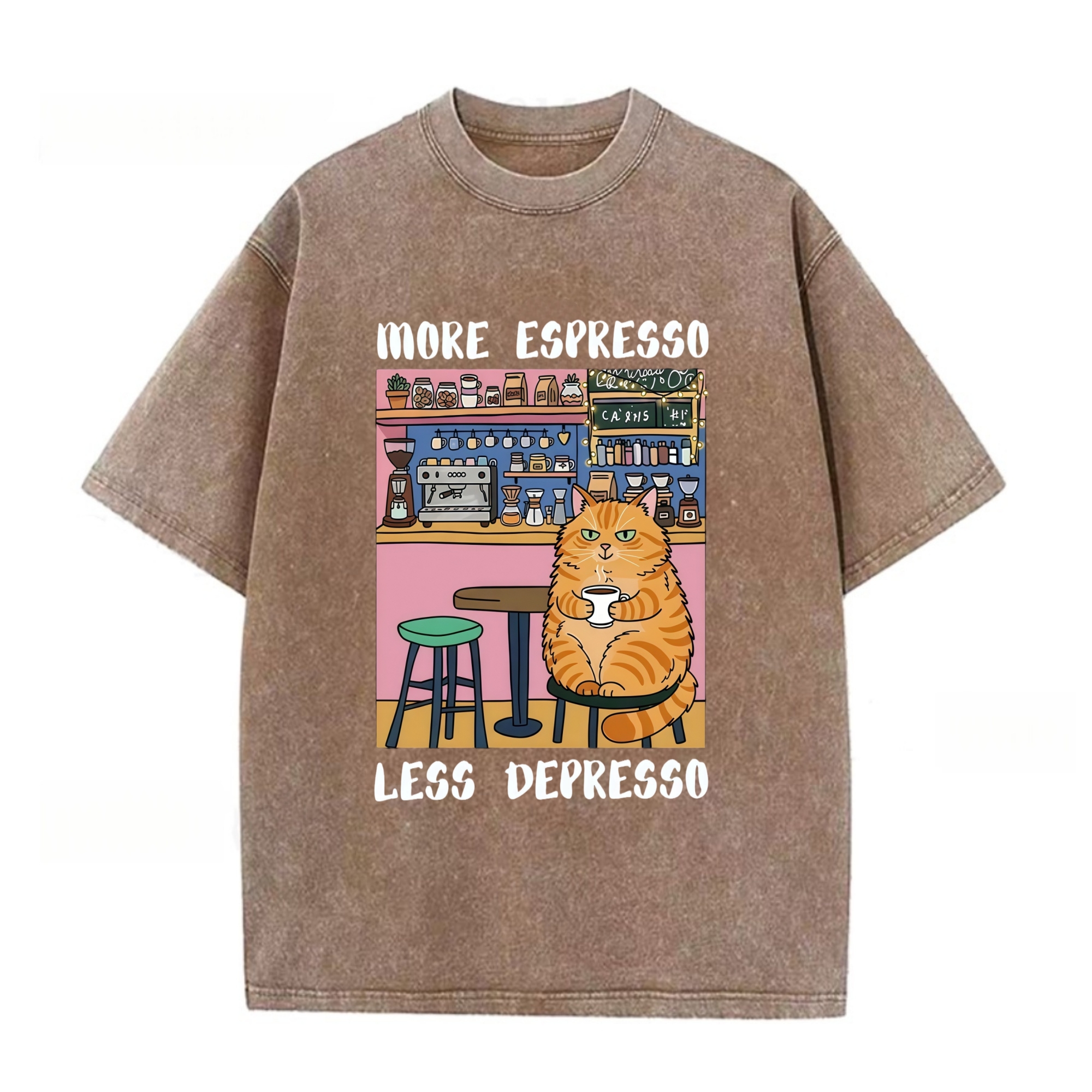 Orange Cat Drinking Espresso T-Shirt