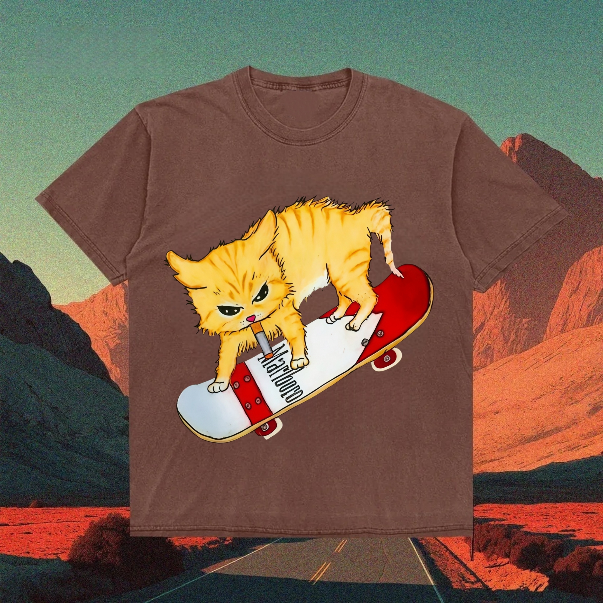 Skateboarding Cool Orange Cat T-shirt
