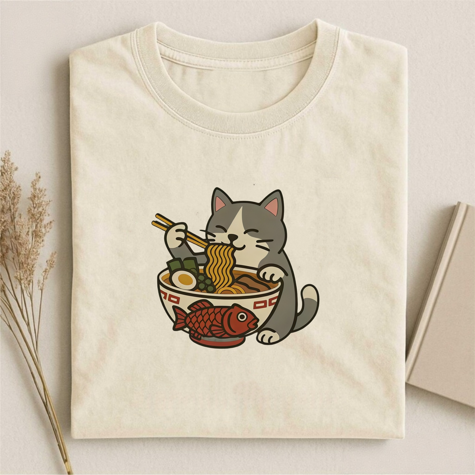 Ramen Cat Embroidery T-shirt