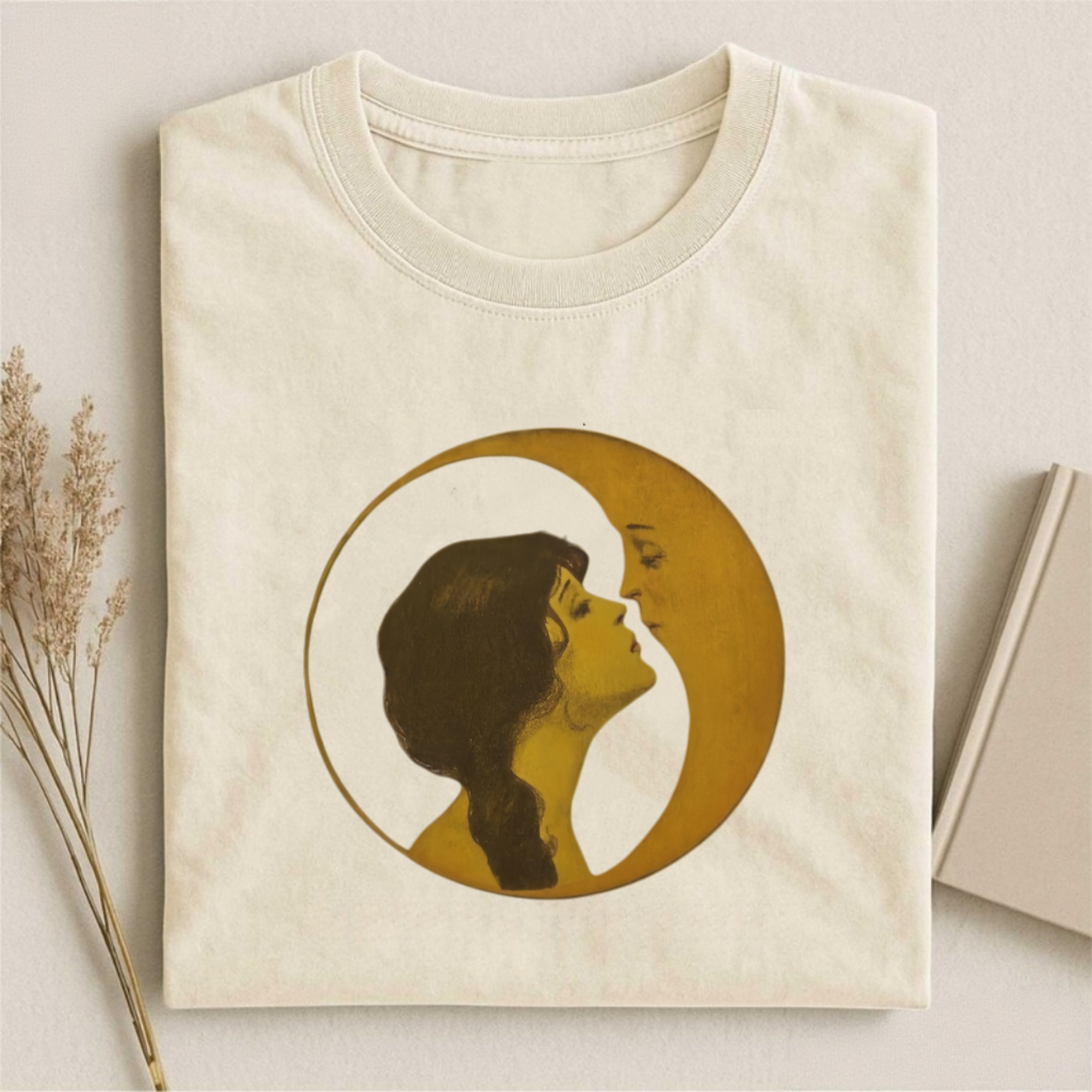 Vintage Illustration Shirt Woman Kissing Moon T-shirt