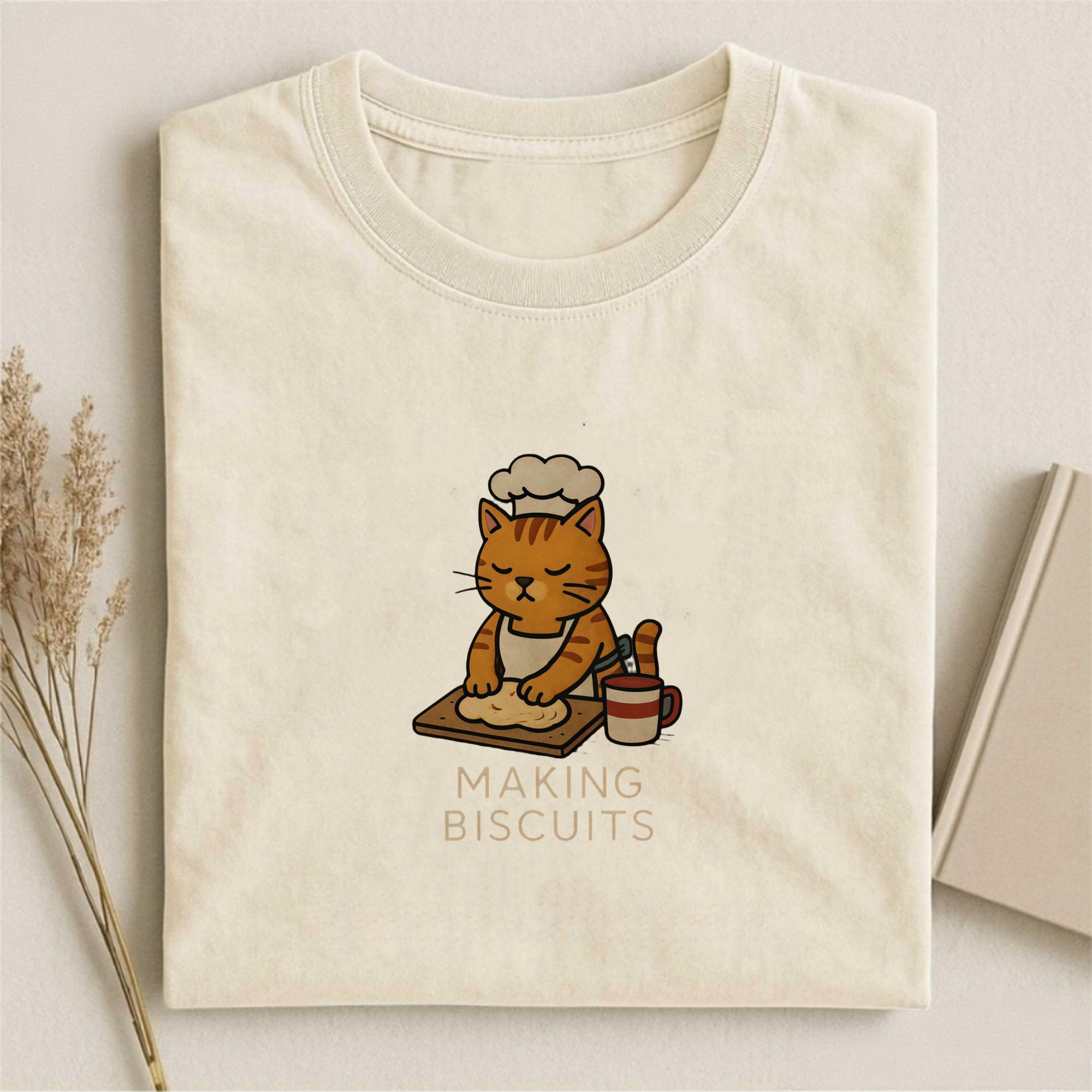 Making Biscuits Cat Embroidery T-shirt