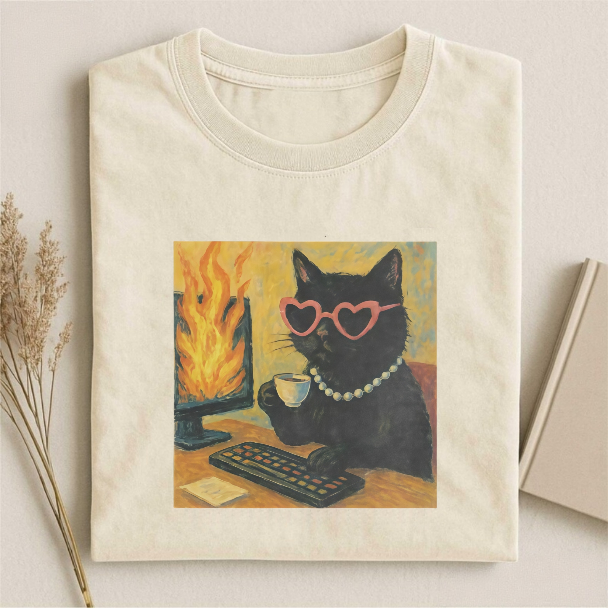 Vintage Wash Black Cat Meme T-shirt