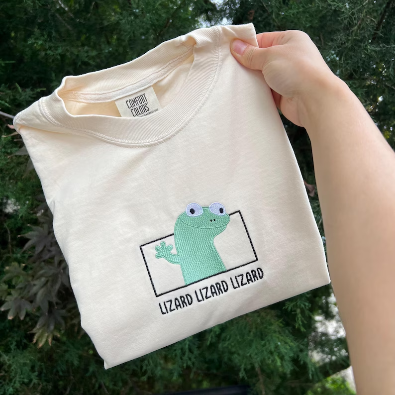 Lizard Meme Embroidered T-shirt