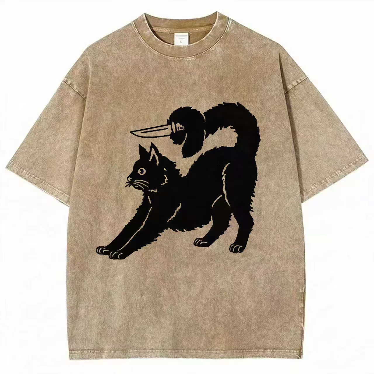 "Cat With Hidden Knife" Humor Graphic T-shirt