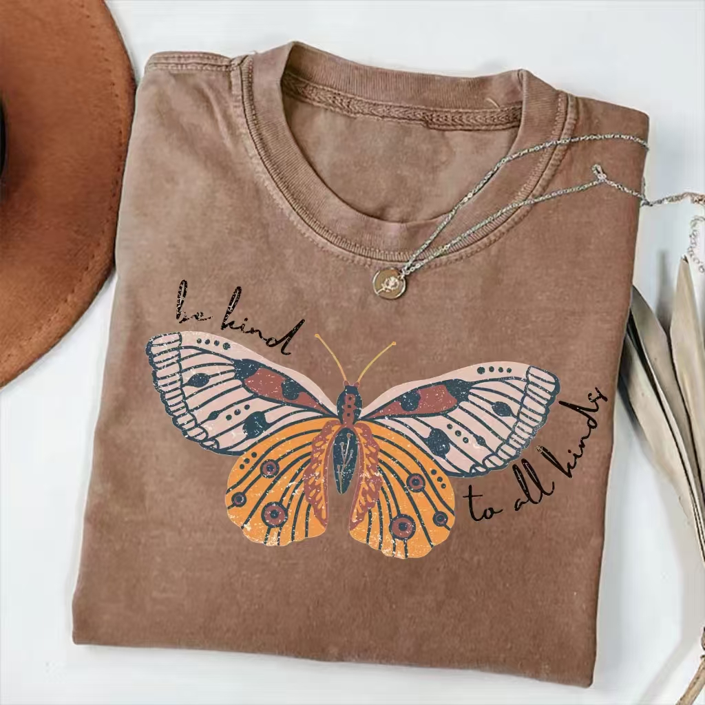  "Be Kind To All Kinds" Butterfly Print Casual T-Shirt
