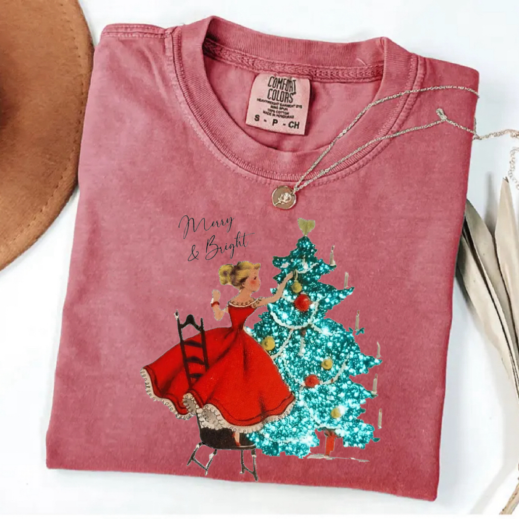 Vintage Christmas Girl New Year Vibe T-shirt