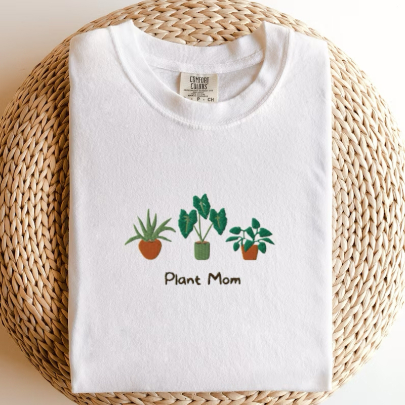 Comfort Colors Plant Mom Shirt, Embroidered Plant Mom T-Shirt
