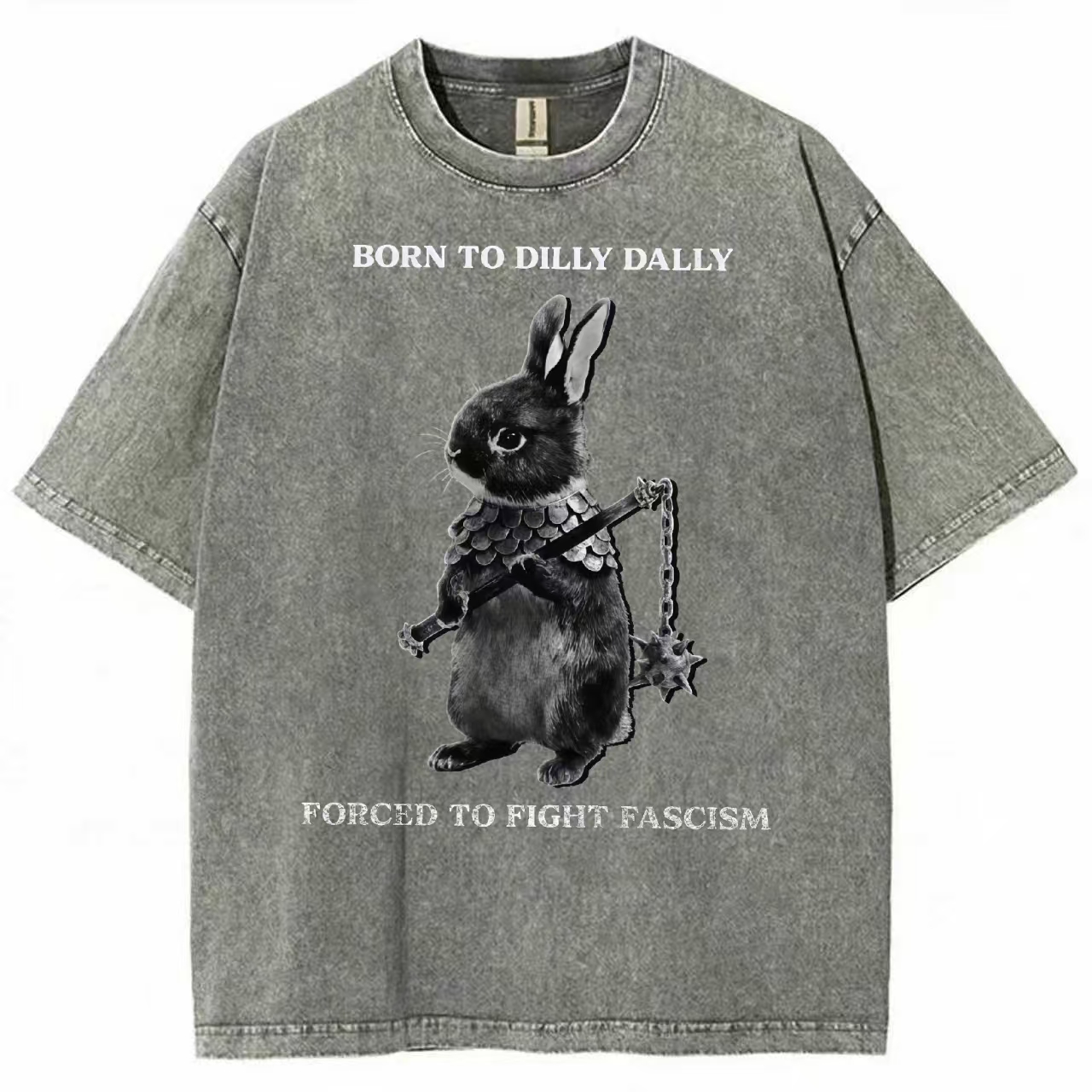 "Born to Dilly Dally" Rabbit Anti-Fascist Washed T-Shirt