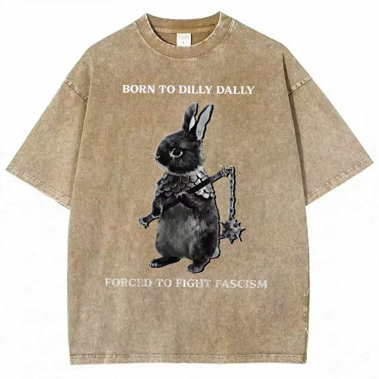 "Born to Dilly Dally" Rabbit Anti-Fascist Washed T-Shirt