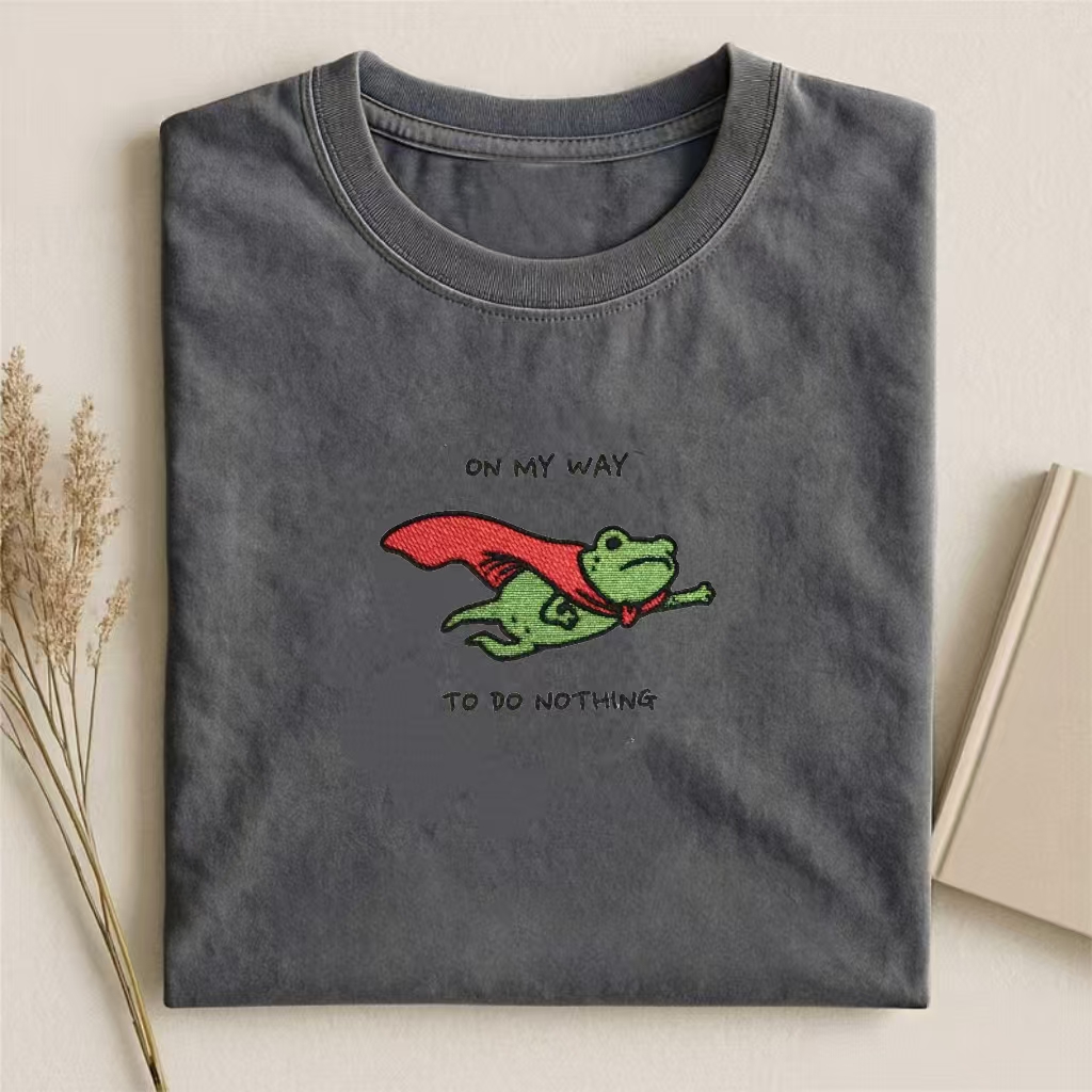 "On My Way To Do Nothing" Super Frog Embroidered T-shirt