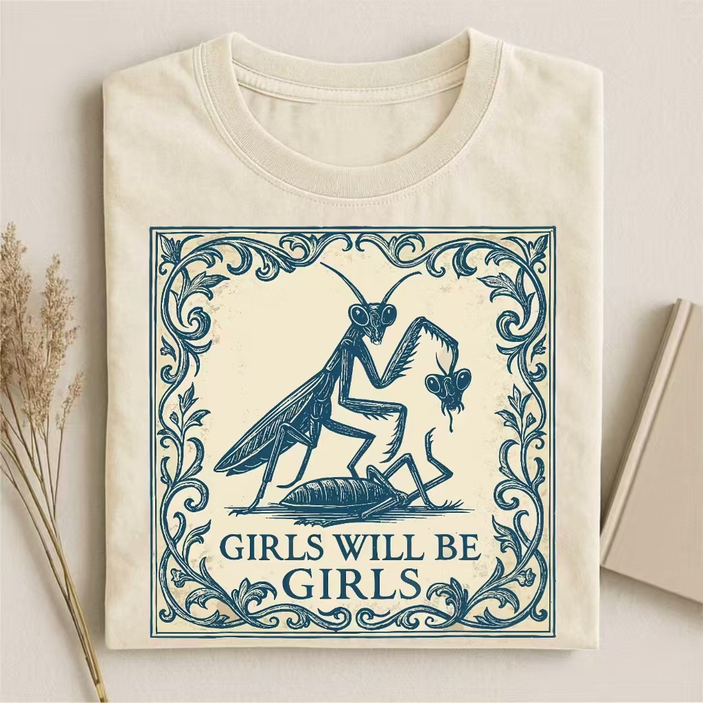 "Girls Will Be Girls" Praying Mantis Dark Humor T-shirt