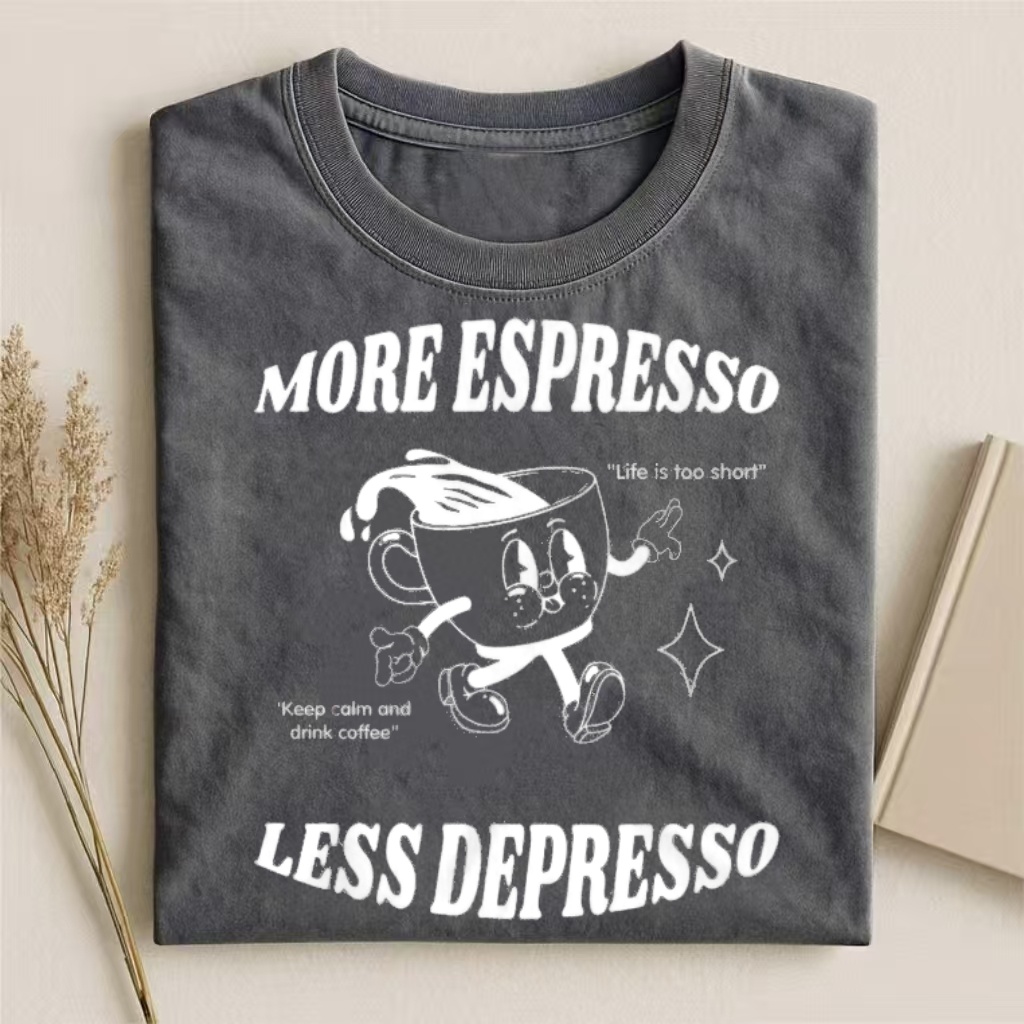 More Espresso Less Depresso" Coffee Humor Graphic T-shirt