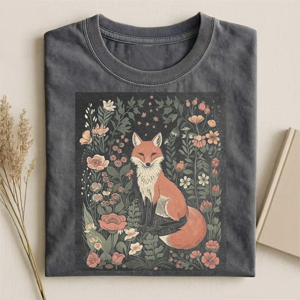 Floral Fox Illustration Graphic T-shirt