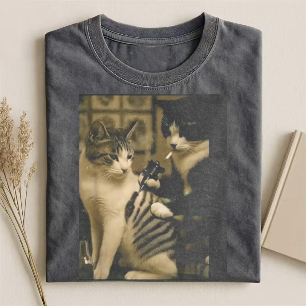 Vintage Gangster Cats Meme Graphic T-shirt