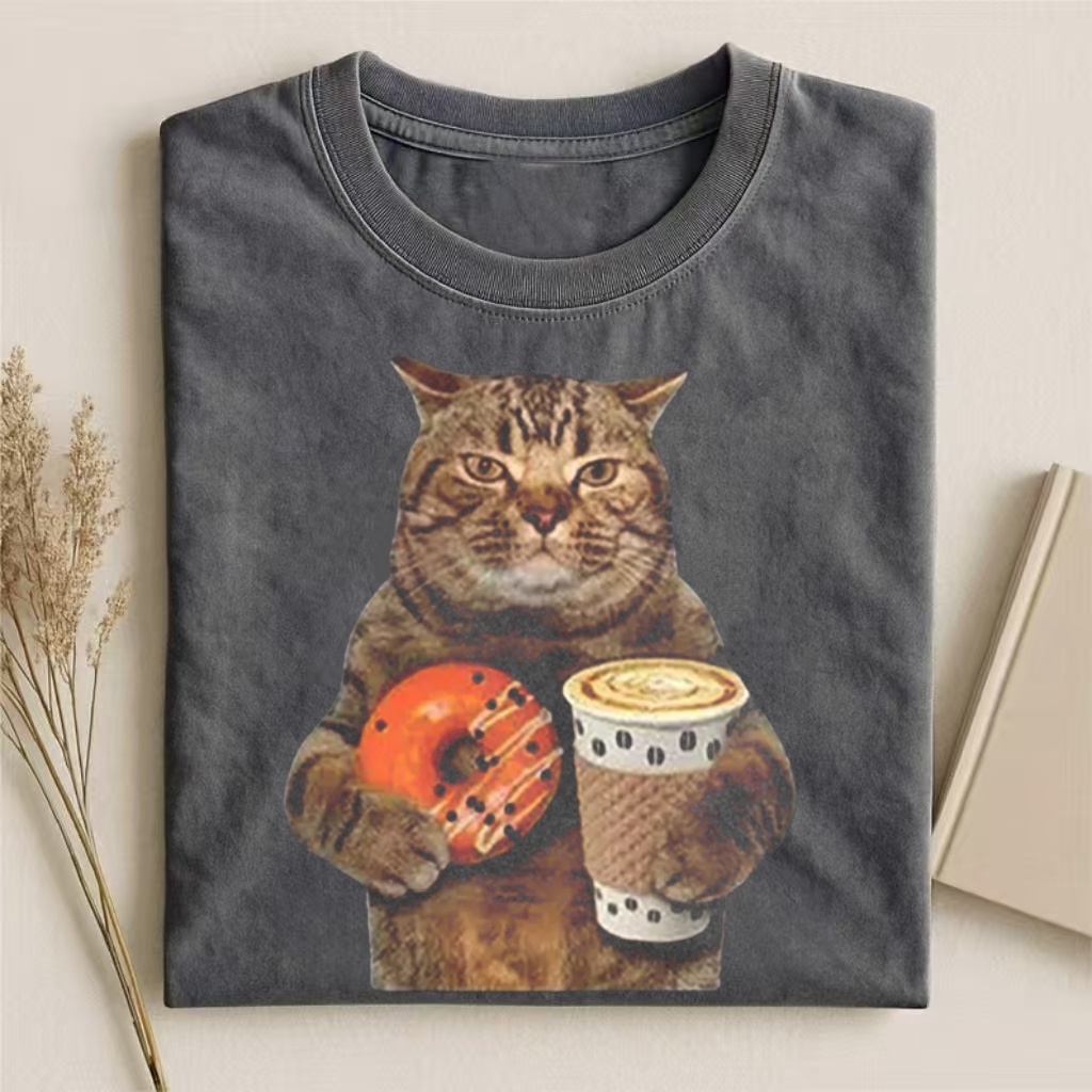 Coffee & Donut Cat Graphic T-shirt
