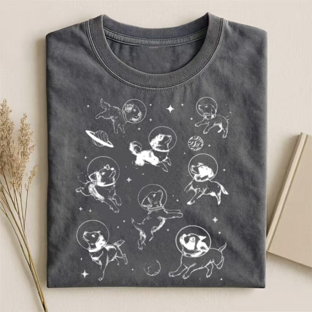Space Dogs Pattern Graphic T-shirt