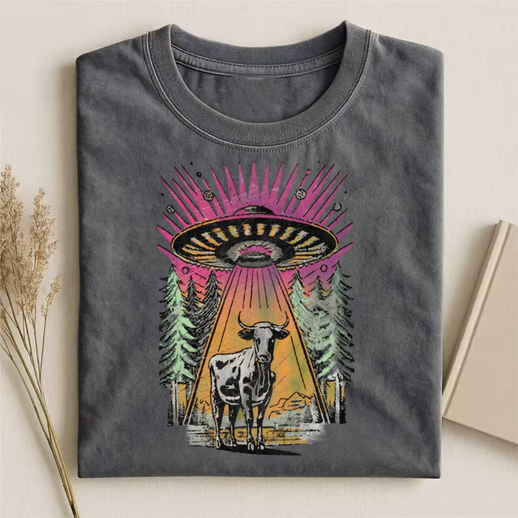 UFO Cow Abduction Graphic T-shirt