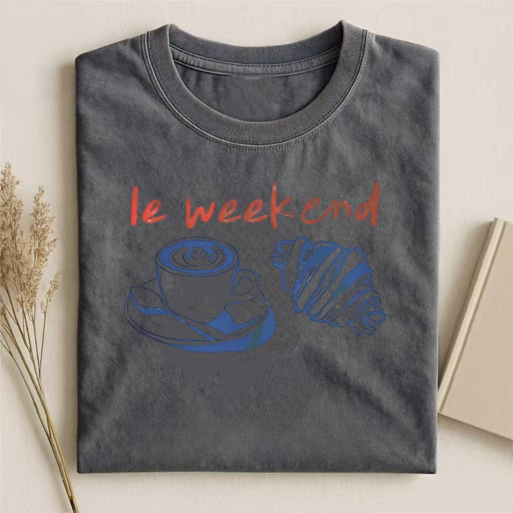 "Le Weekend" Coffee & Croissant French Vibes T-shirt