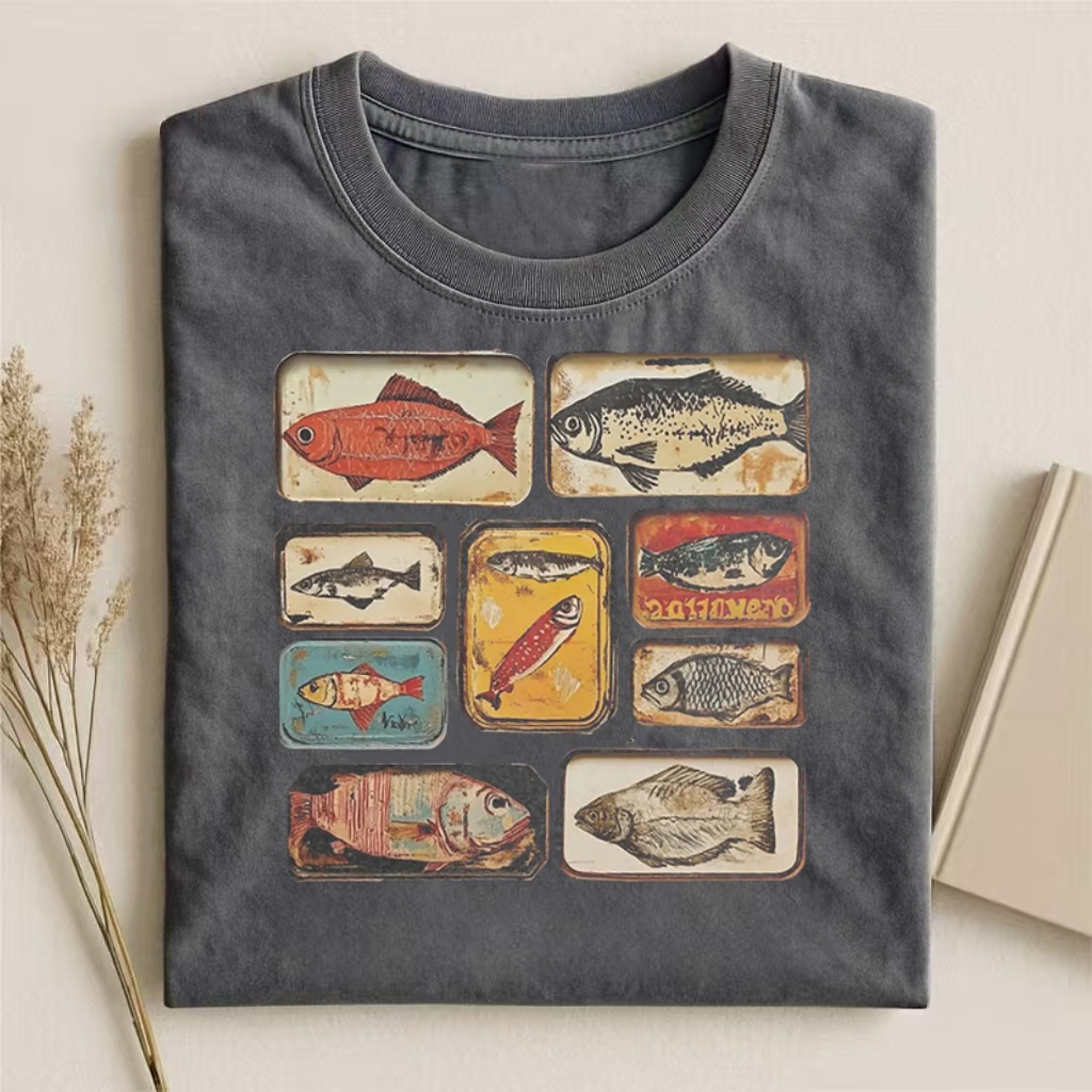 Vintage Fish Species Grid Graphic T-shirt