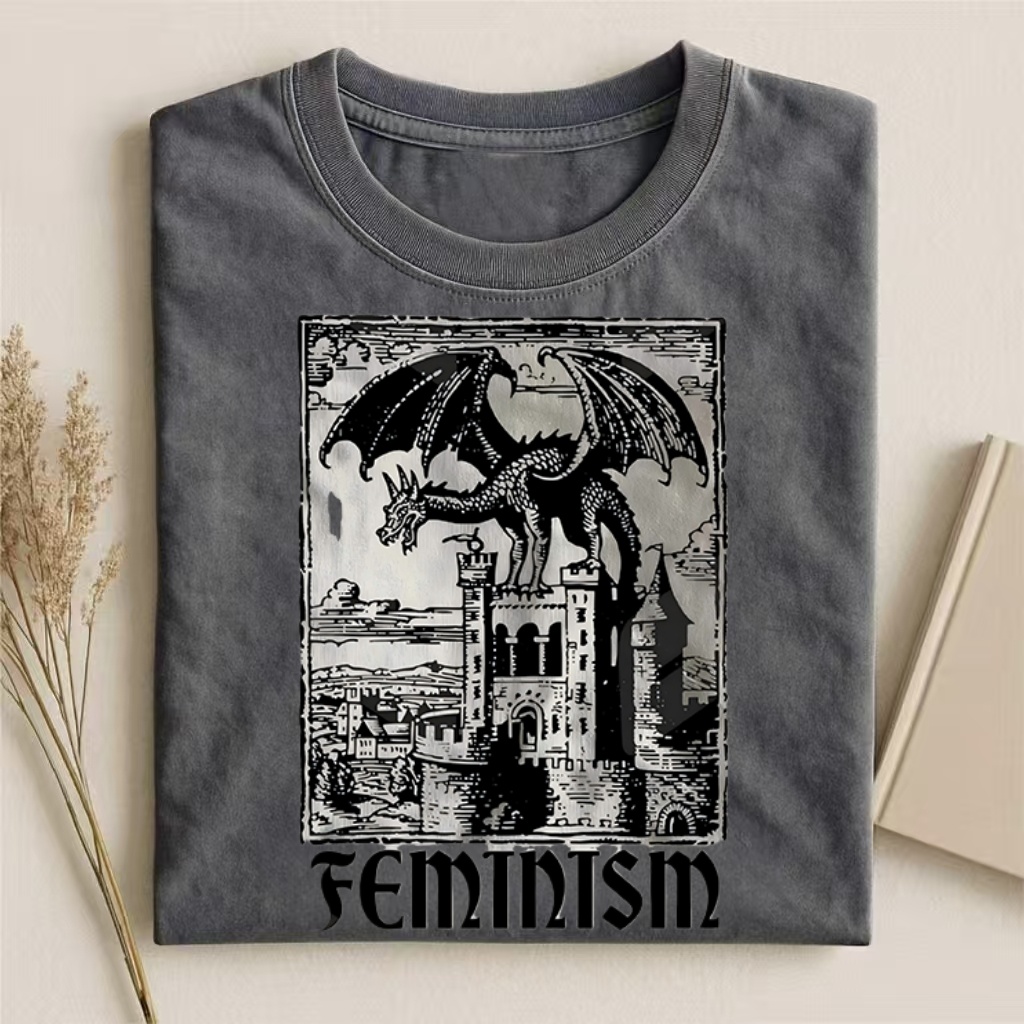 Medieval Dragon Feminism Tarot Style T-shirt