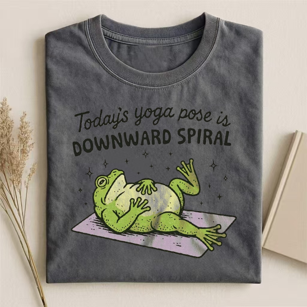 "Today's Yoga Pose Is Downward Spiral" Frog Humor T-shirt