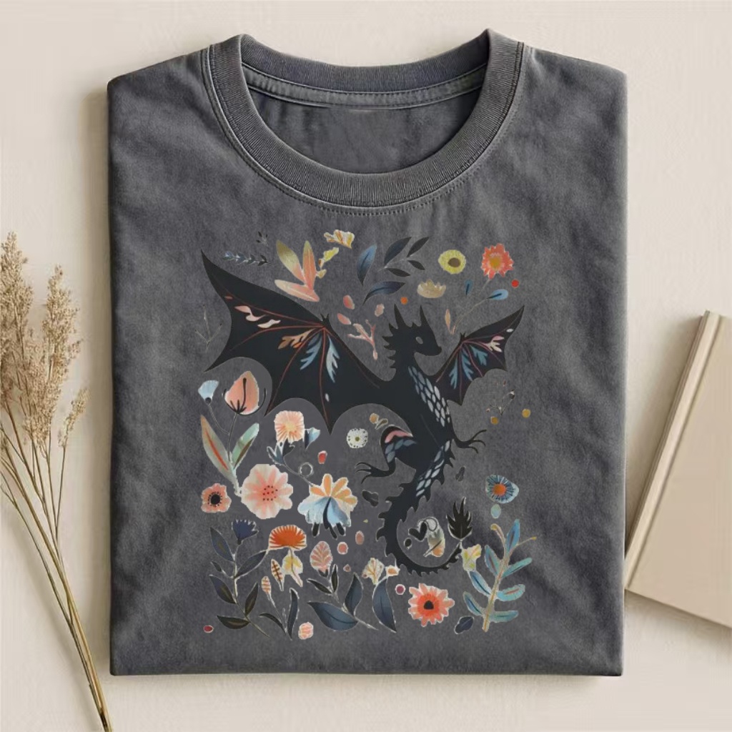 Floral Dragon Fantasy Art T-shirt