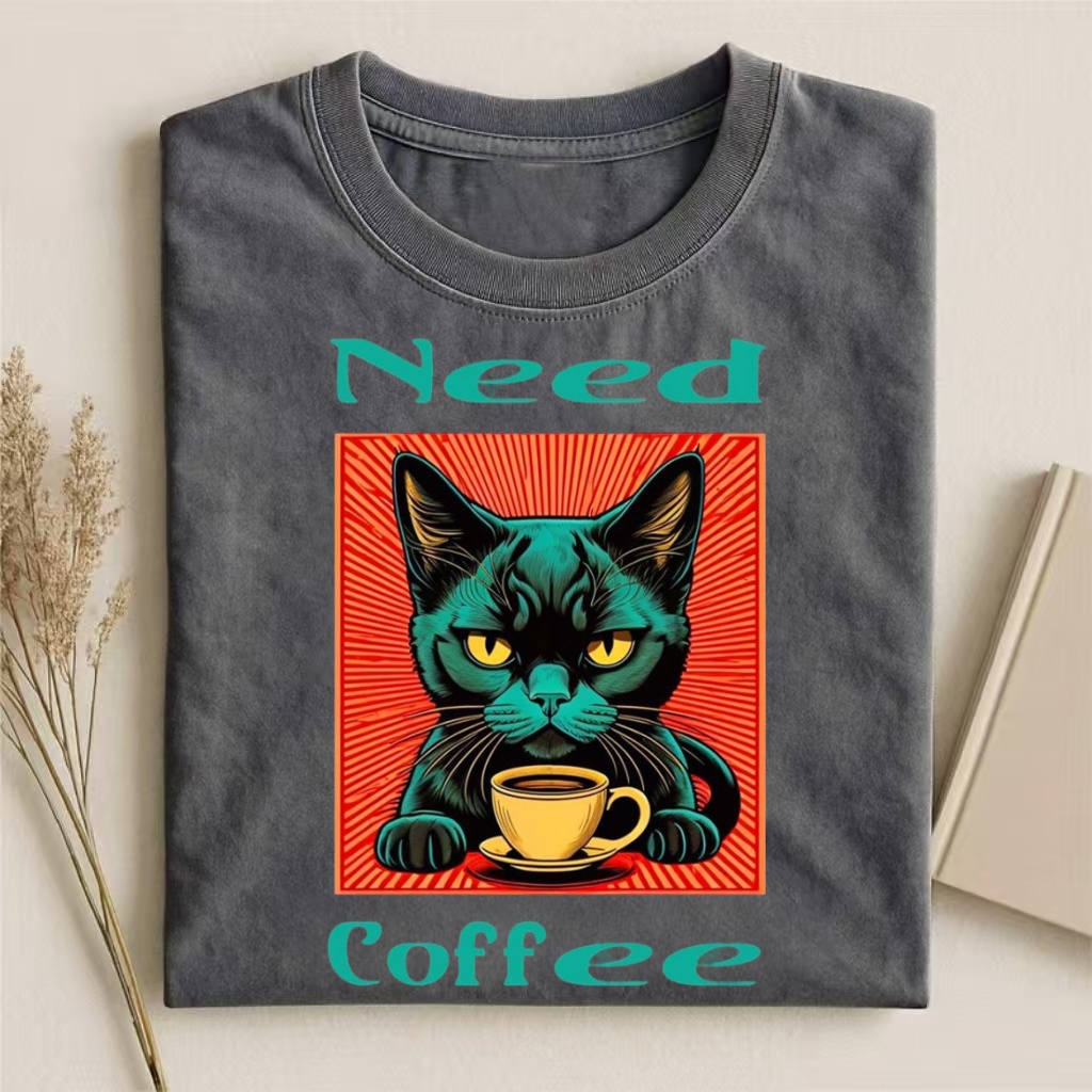 "Need Coffee" Black Cat Pop Art T-shirt