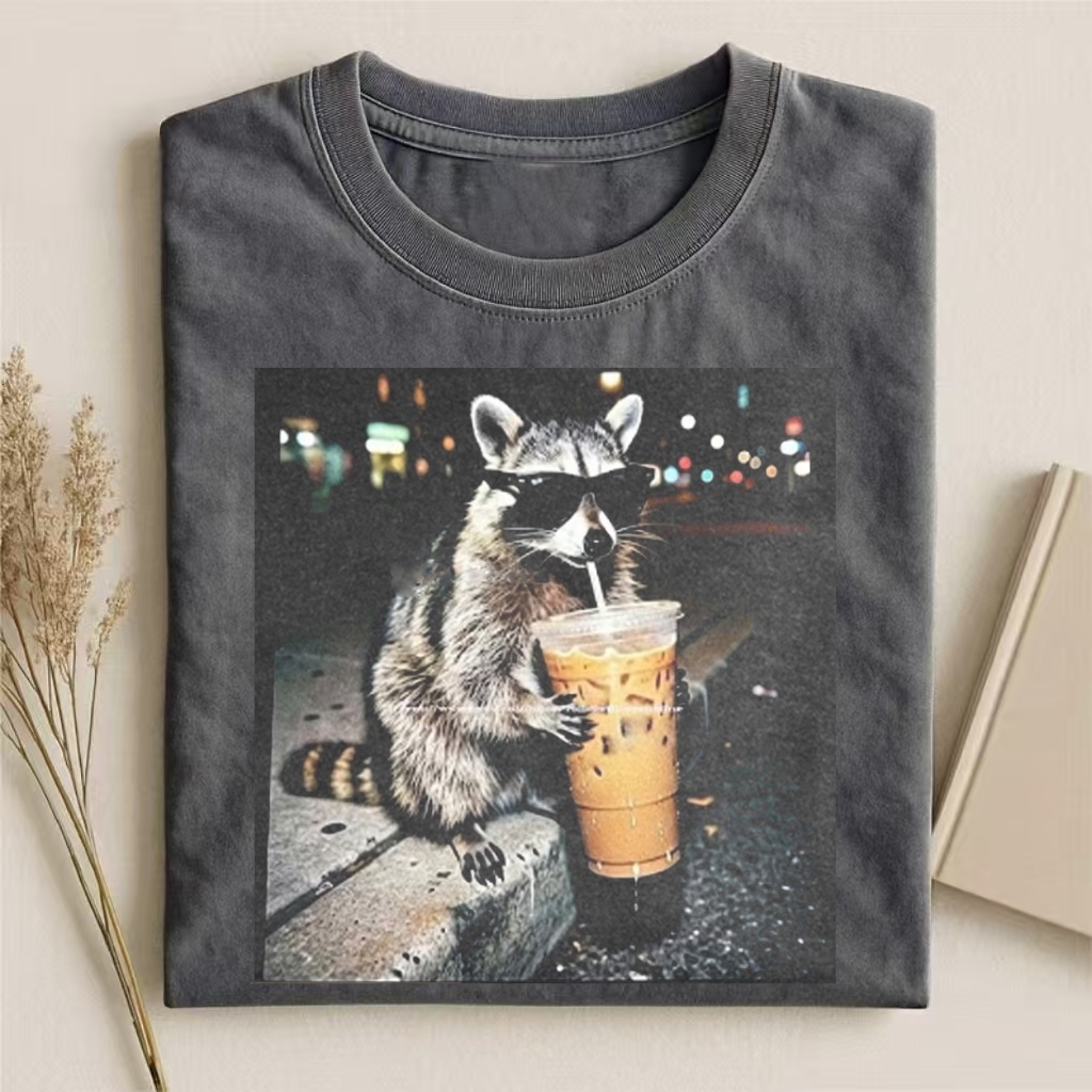 Raccoon With Iced Coffee Meme T-shirt