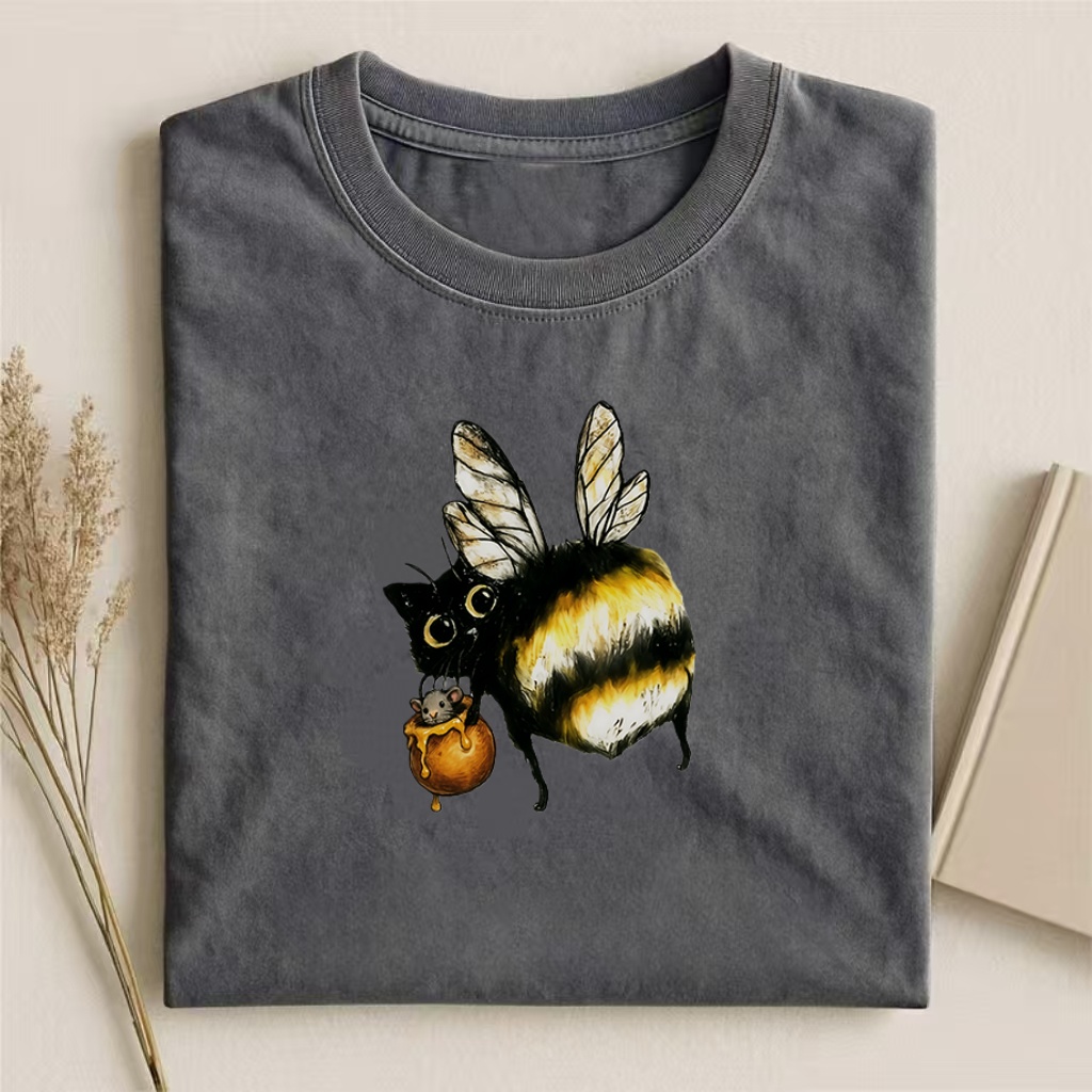 Cat-Bee With Honey Pot Graphic T-shirt
