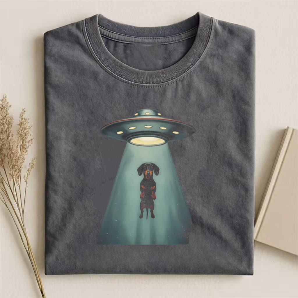 Dachshund UFO Abduction Graphic T-shirt
