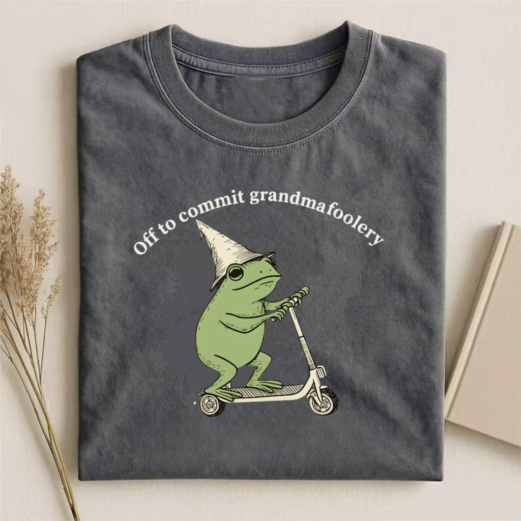 "Off To Commit Grandmafoolery" Frog Scooter Humor T-shirt