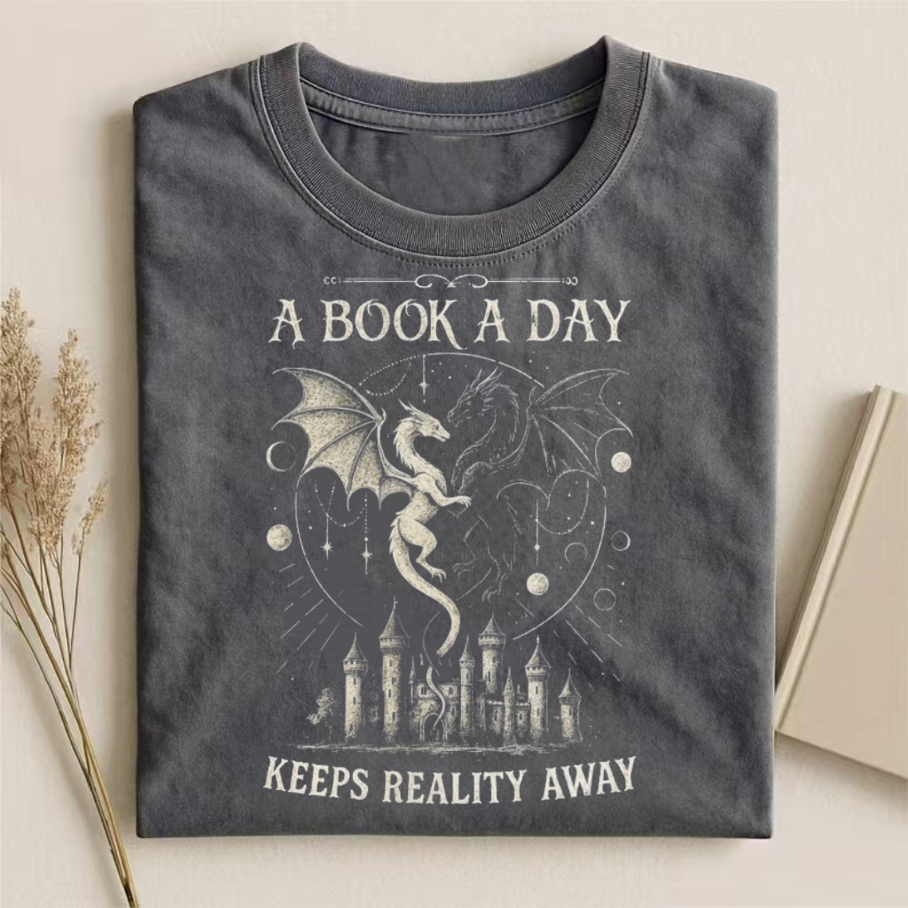 "A Book A Day" Dragon & Castle Fantasy T-shirt