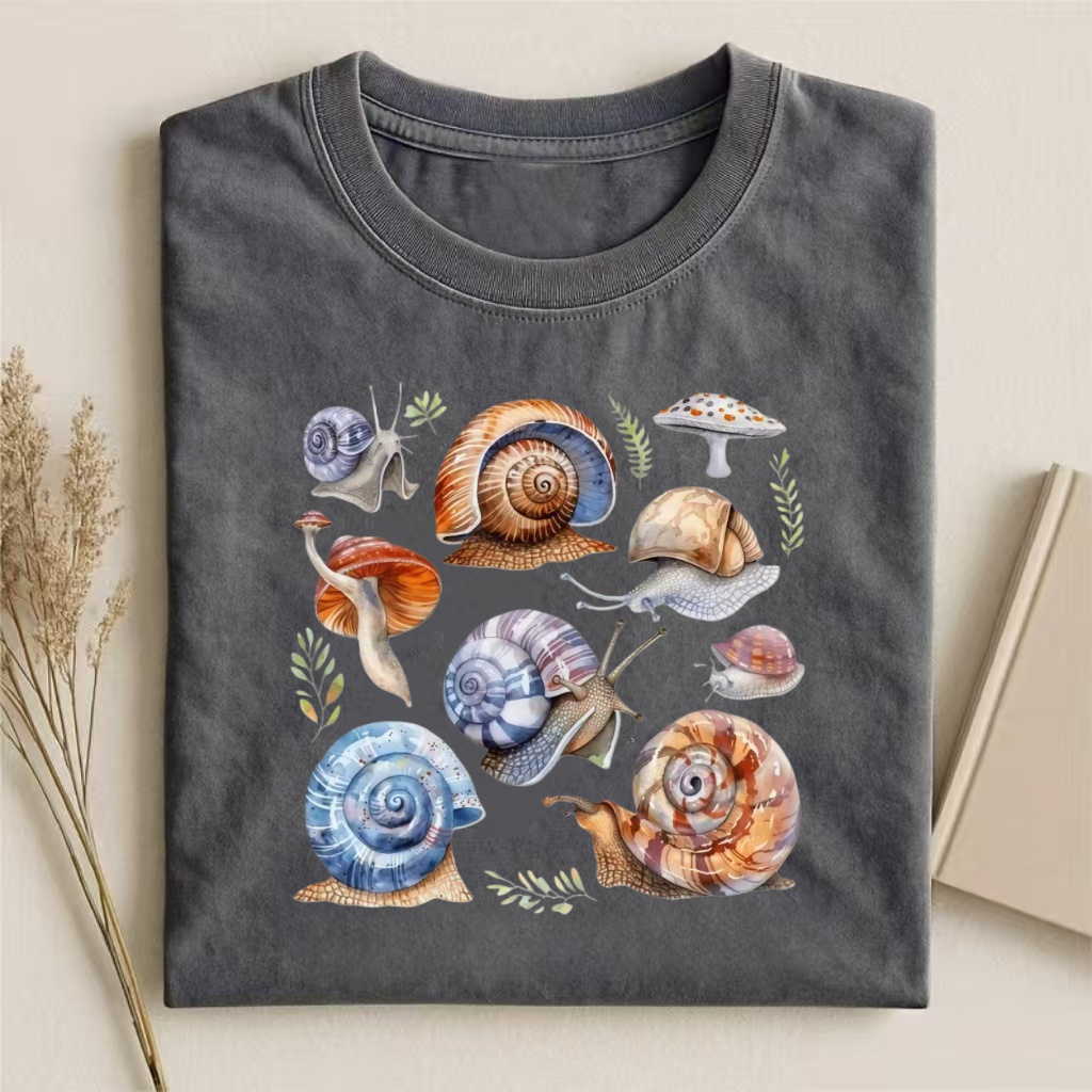Snail & Mushroom Watercolor Collage T-shirt