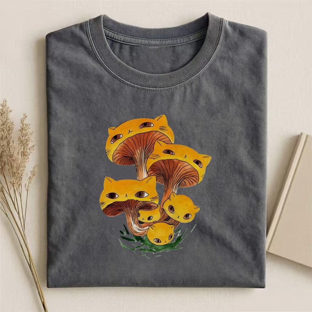 Cat Mushroom Hybrid Whimsical Art T-shirt