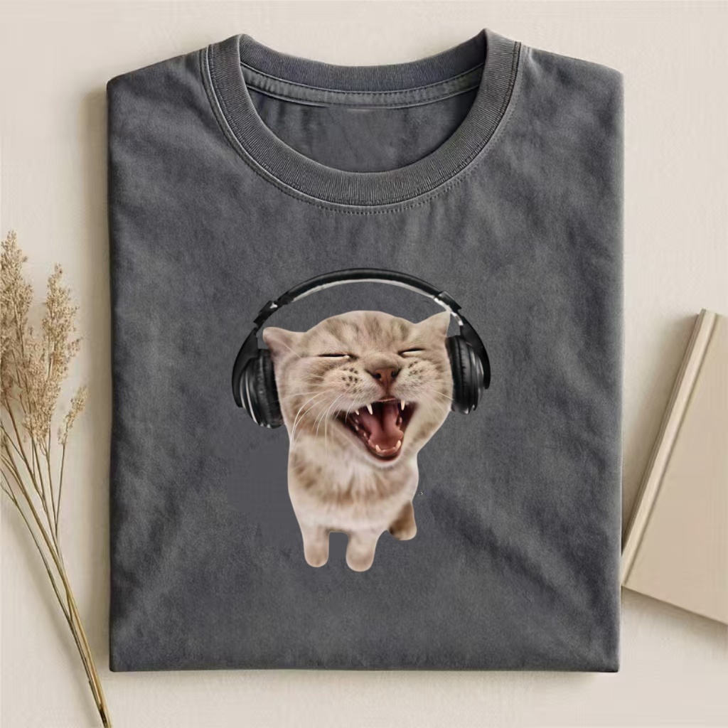 Cat With Headphones Music Lover Meme T-shirt