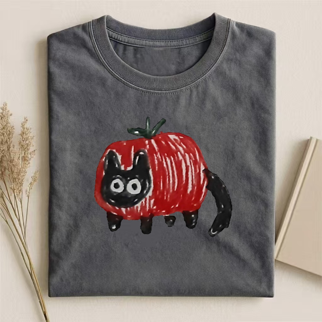 Tomato Cat Funny Doodle Graphic T-shirt
