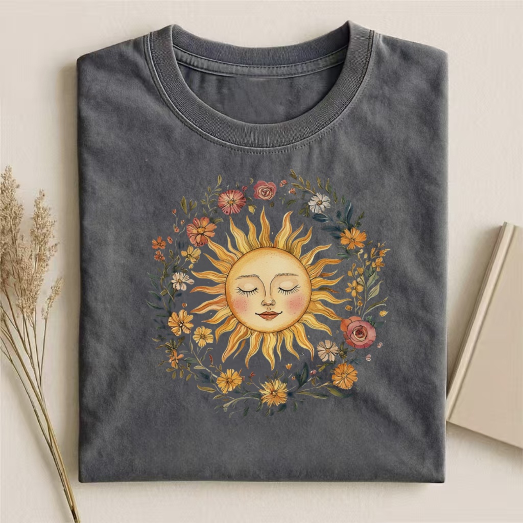 Sun With Floral Wreath Boho Art T-shirt