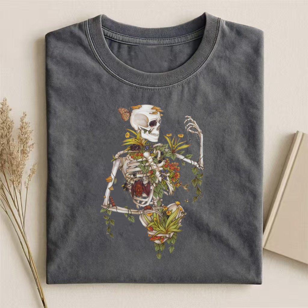 Floral Skeleton Nature Gothic Art T-shirt