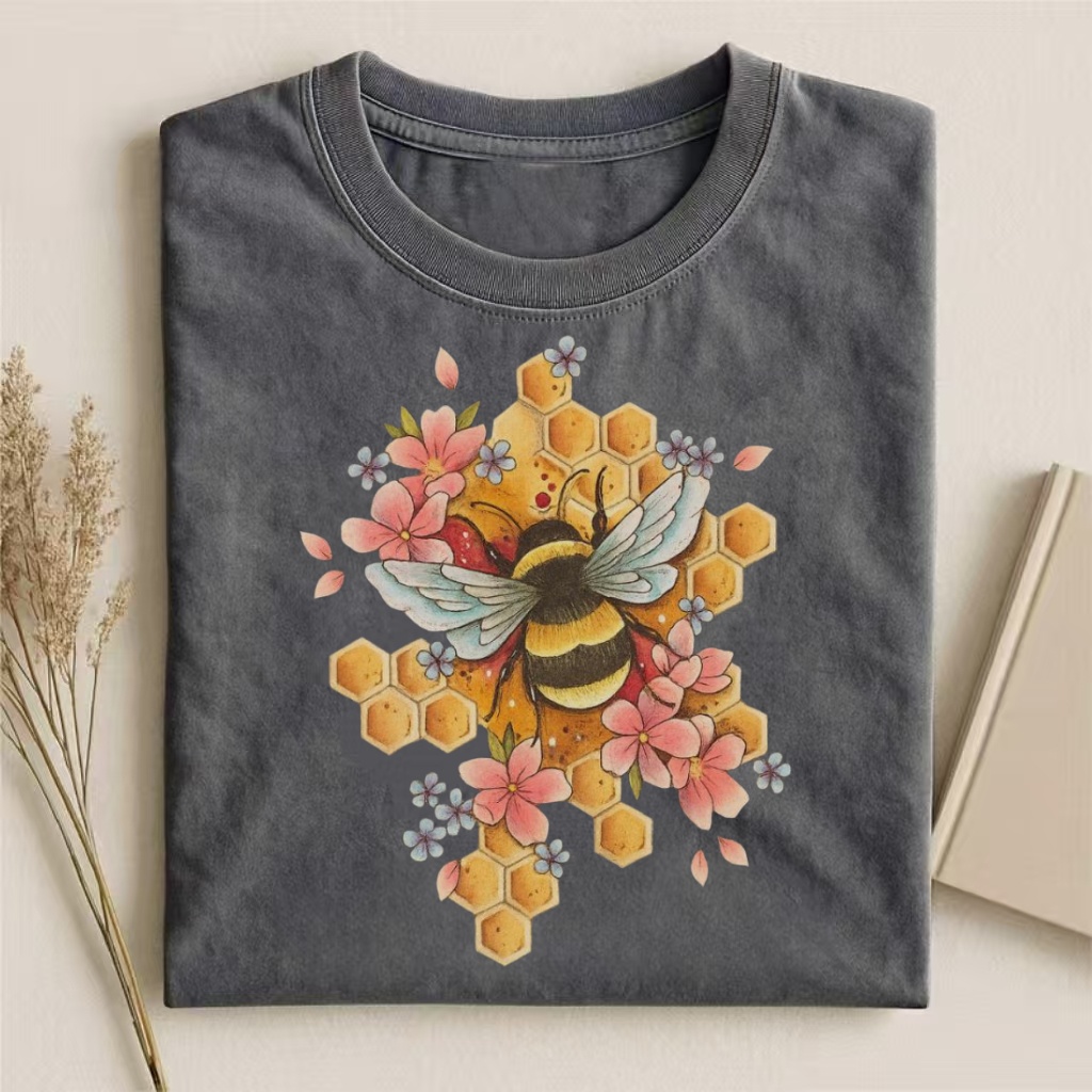 Honeycomb Bee Floral Art T-shirt