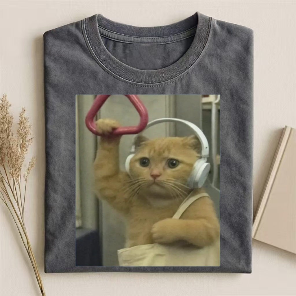 Subway Cat with Headphones Meme T-shirt