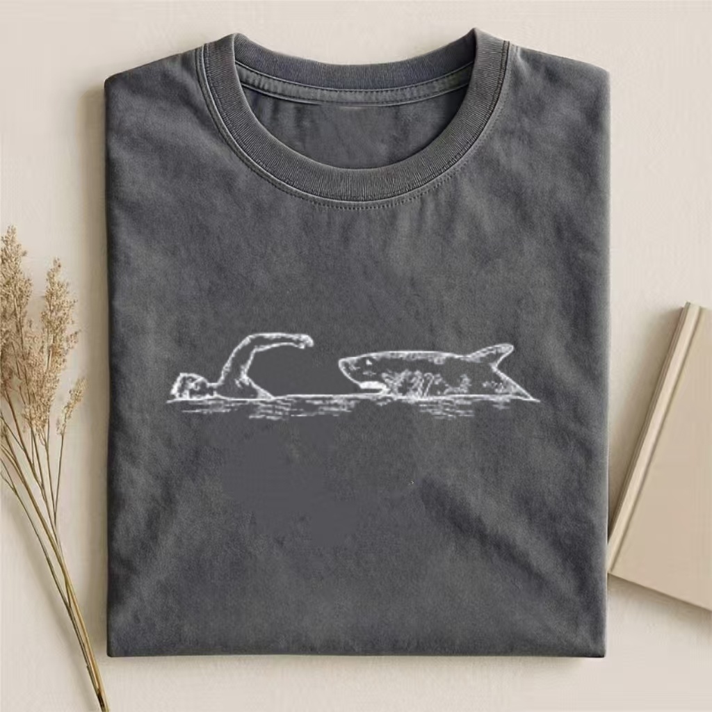 Loch Ness Monster & Shark Sketch T-shirt