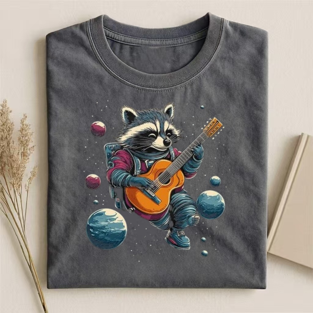 Space Raccoon Playing Guitar Art T-shirt