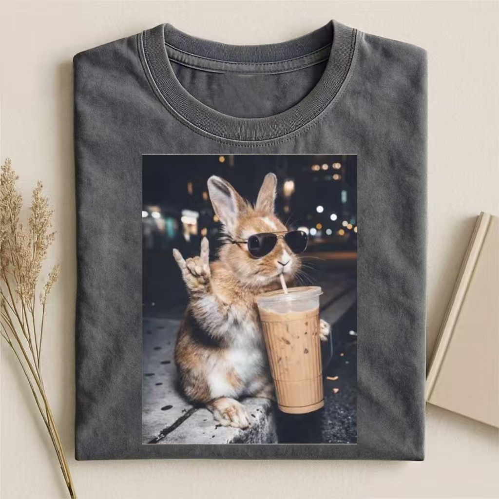 Cool Bunny with Iced Coffee Meme T-shirt