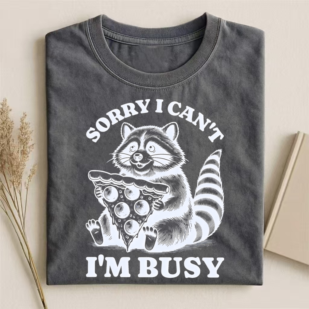 Sorry I Can't I'm Busy Retro Raccoon Animal T-shirt