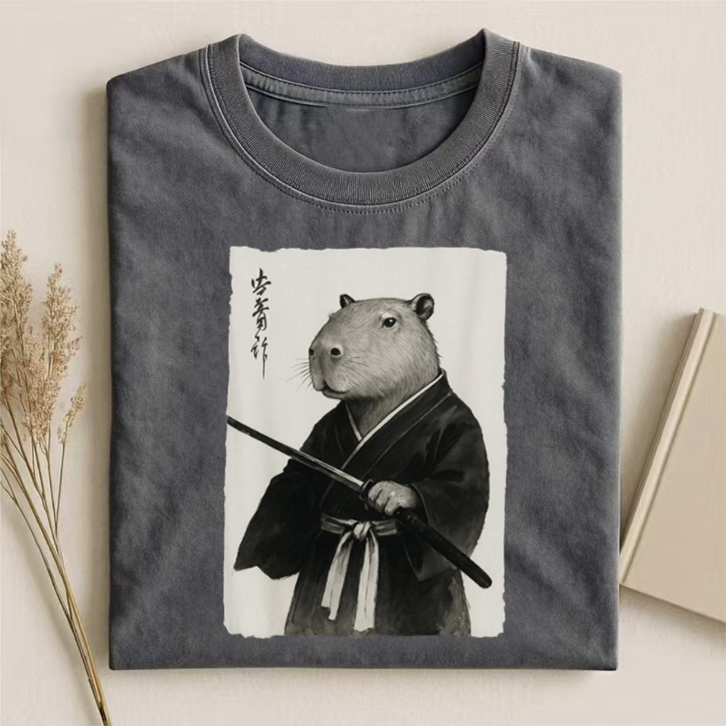Samurai Capybara Japanese-Style Graphic T-shirt