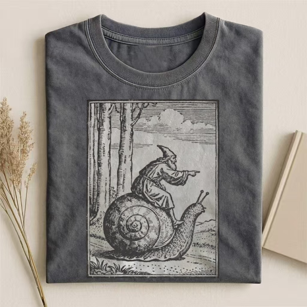 Vintage Engraving Wizard-on-Snail T-shirt