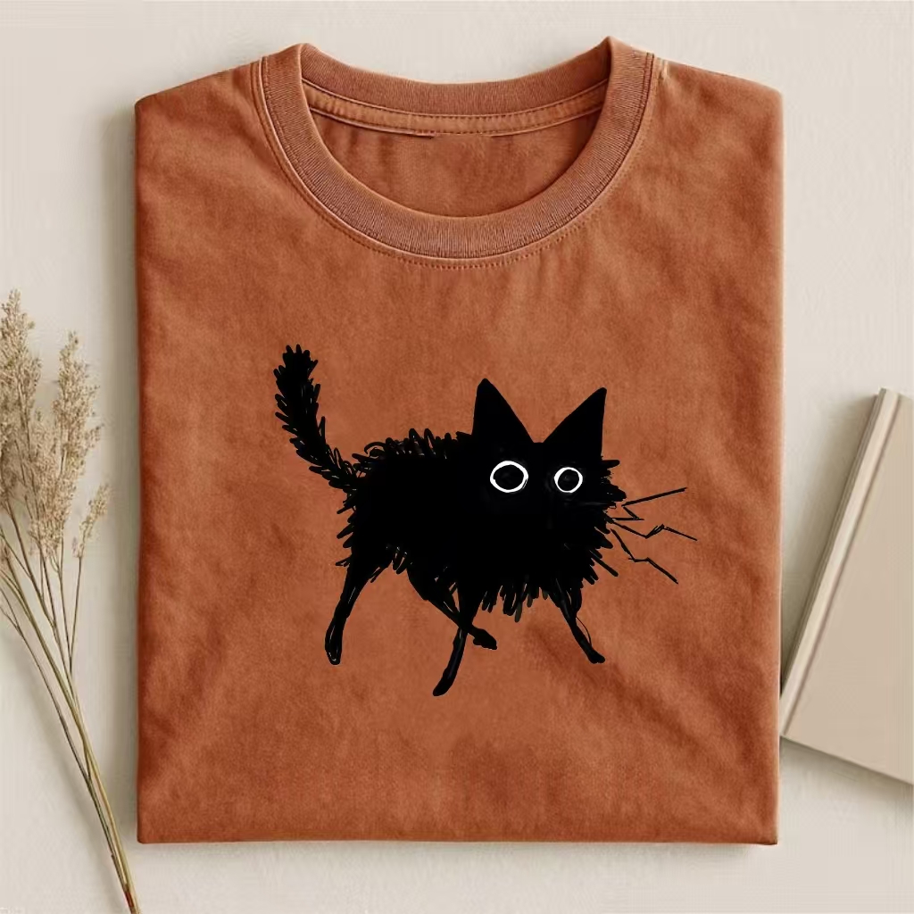 Fuzzy Black Cat Sketch T-shirt